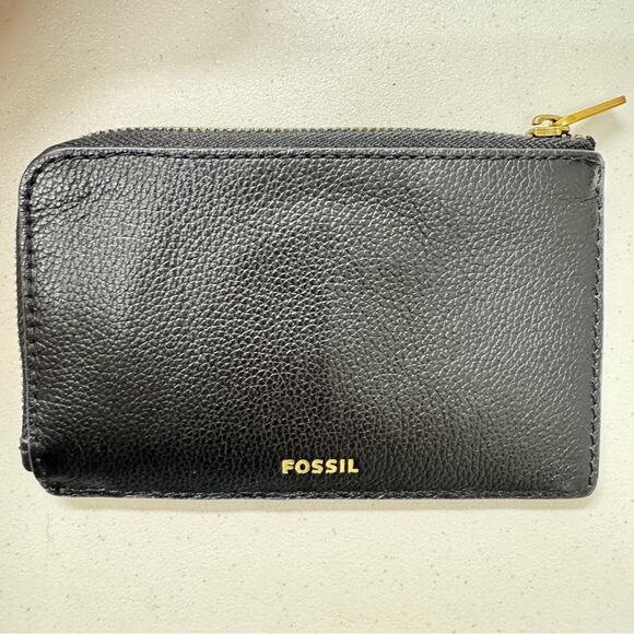 Fossil Black Pebbled Leather Zip Wallet Card Holder Womens Small Classic - Picture 9 of 11